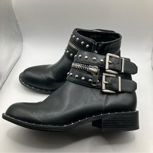 Goth Biker Grunge Black Studded,Zippered Women Ankle Boots size 6 M
